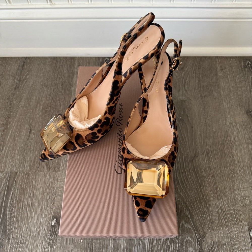 Gianvito Rossi Jaipur 55 leopard-print velvet slingback pumps - Picture 6 of 11